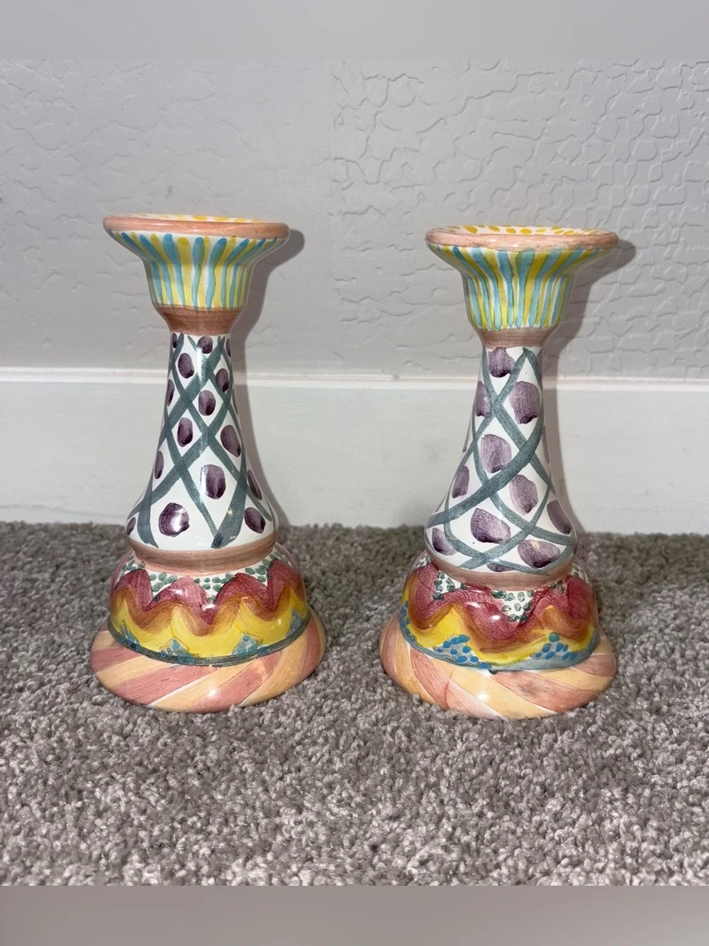 3 Mackenzie-Childs Vintage Taylor Keukenhof candle stick holders